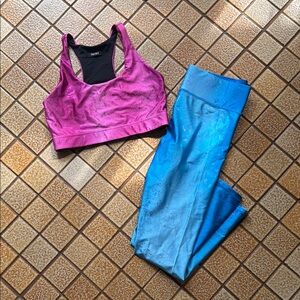 Active Women's Magenta Sports Bra & Blue Leggings Set